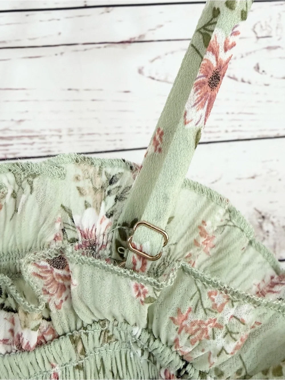 MABLE Light Green Pink Floral Print Smocked Midi Stretchy Tube Dress Size Small - Picture 4 of 11